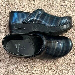 Dansko Black and Blue Clogs